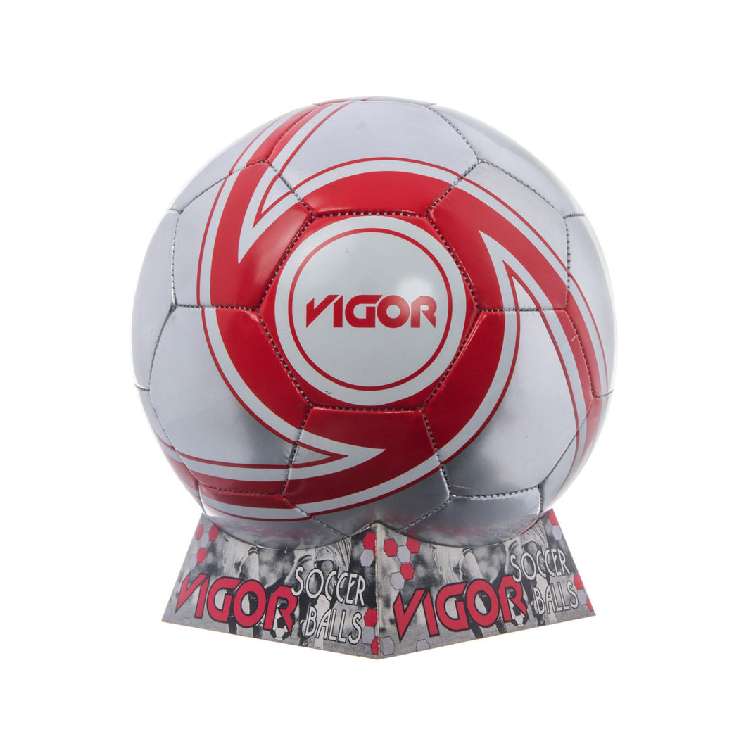 VIGOR Size 5 Soccer Ball | Spiral Silver Red
