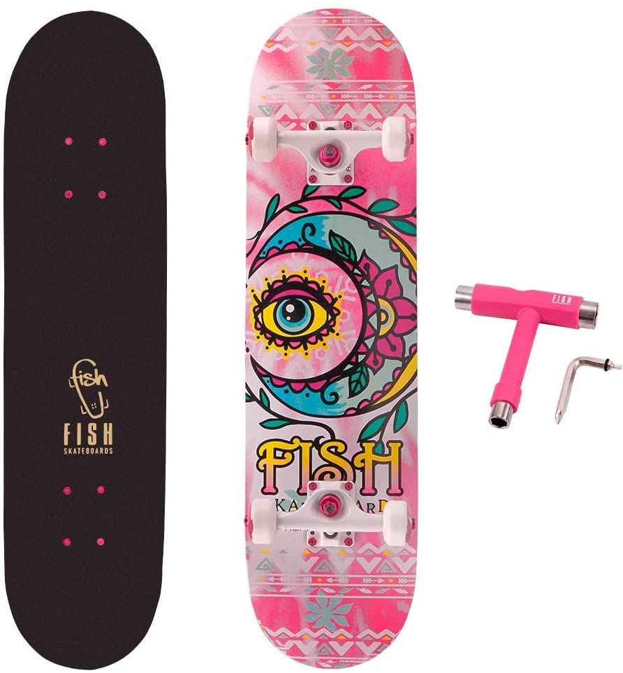 FISH SKATEBOARDS 8.0 Inch Complete Skateboard PRETTY PINK